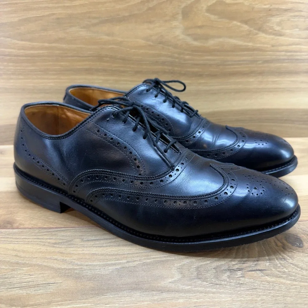 Allen Edmonds Chestern Wingtip Oxfords Mens 9 B Black Leather Medallion